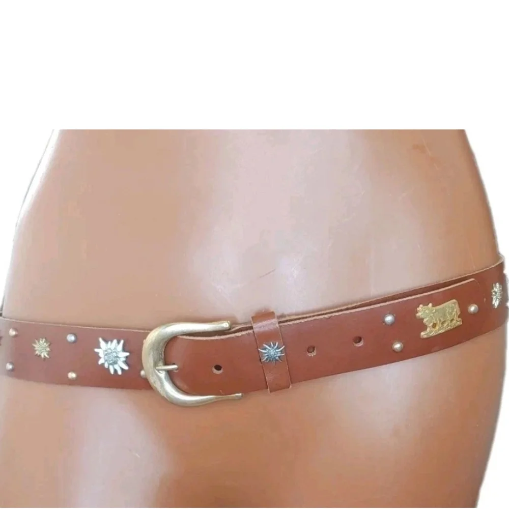 Coastal Cowgirl Western Rockabilly Belt Floral Cows Studded Woman Large 33